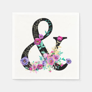 Black Floral Modern Ampersand Chic Spring Wedding Paper Napkins