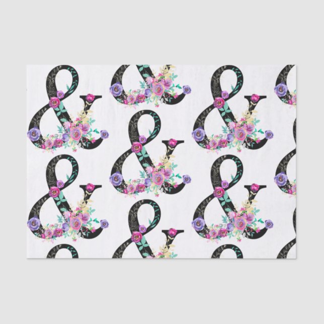 Black Floral Modern Ampersand Chic Spring Wedding Tissue Paper (Front)