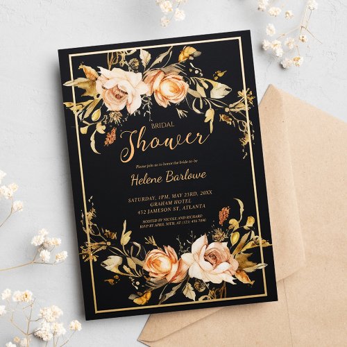 Black Floral Modern Bridal Shower Invitation