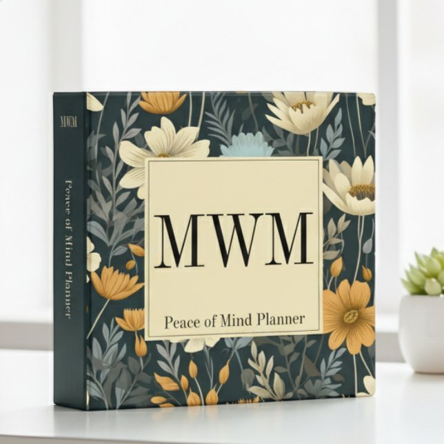 Black Floral Modern Monogram End of Life Planner 3 Ring Binder (Creator Uploaded)