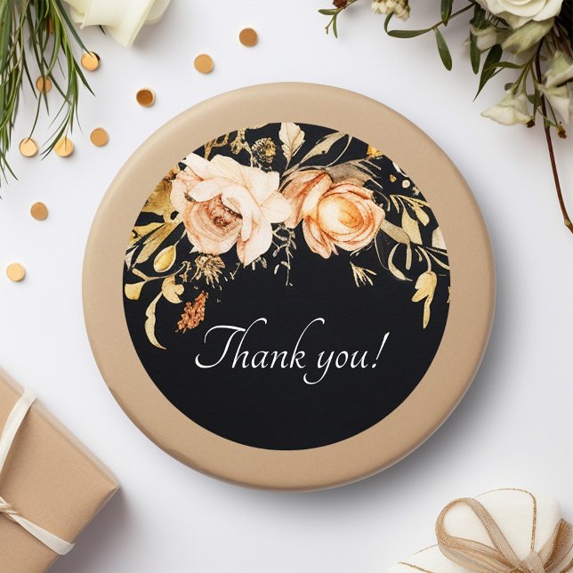 Black Floral Modern Wedding Classic Round Sticker (Black Floral Modern Wedding Classic Round Sticker)