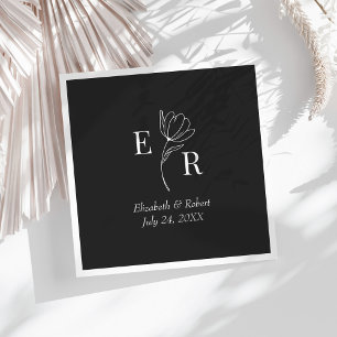 Black Floral Monogram Wedding Napkins