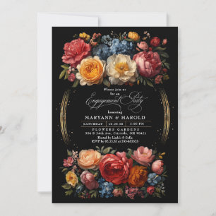 Black Floral Moody Botanical Chic Engagement Party Invitation