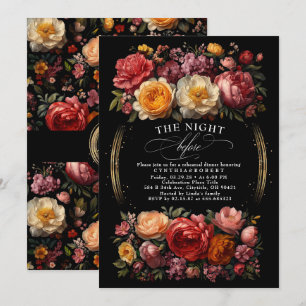 Black Floral Moody Botanical Chic Rehearsal Dinner Invitation