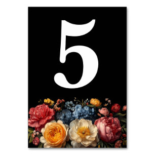 Black Floral Moody Botanical Chic Wedding Table Number