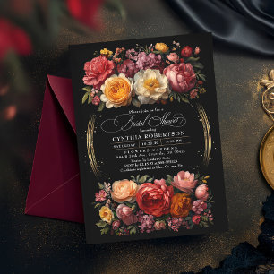 Black Floral Moody Botanical Elegant Bridal Shower Invitation