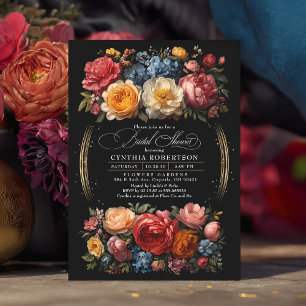 Black Floral Moody Botanical Elegant Bridal Shower Invitation