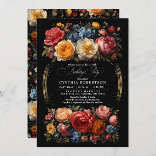 Black Floral Moody Botanical Gothic Birthday Party Invitation