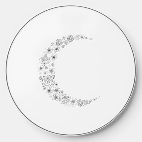 Black Floral Moon Wireless Charger