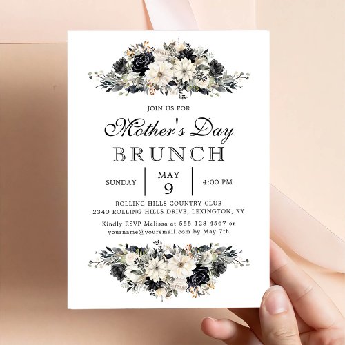 Black Floral Mothers Day Brunch Party Invitation