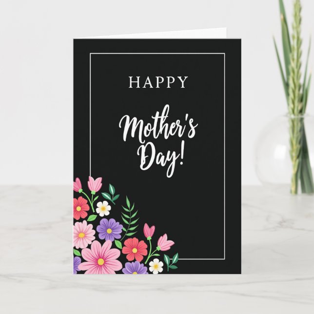 Black Floral Mothers Day Card (Front)