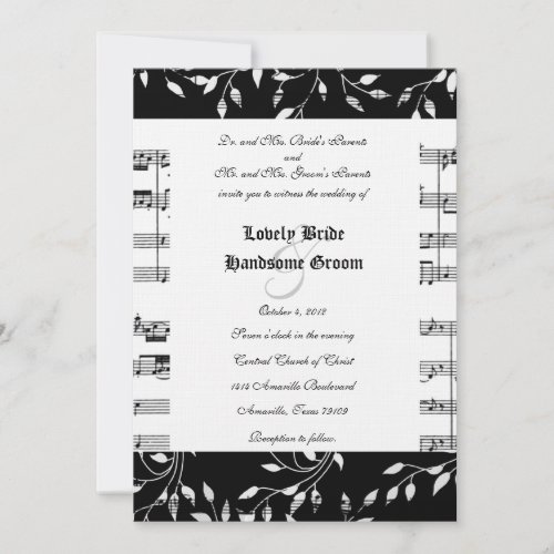Black Floral Music Wedding Invitation