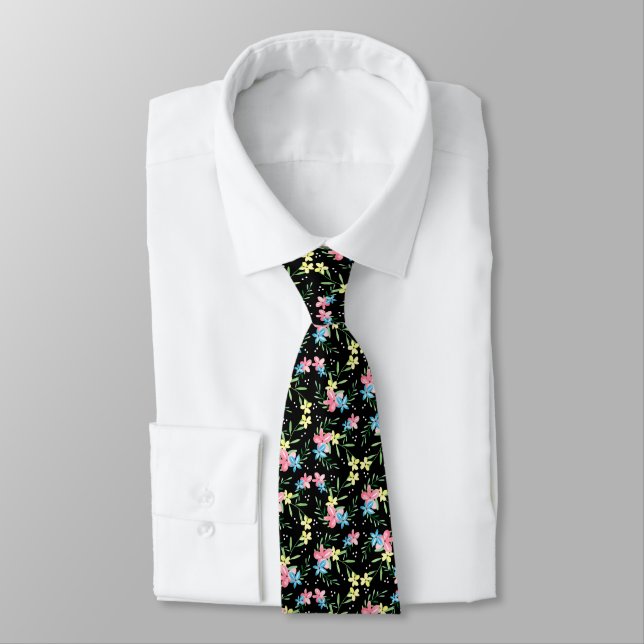 Black Floral Neck Tie (Tied)