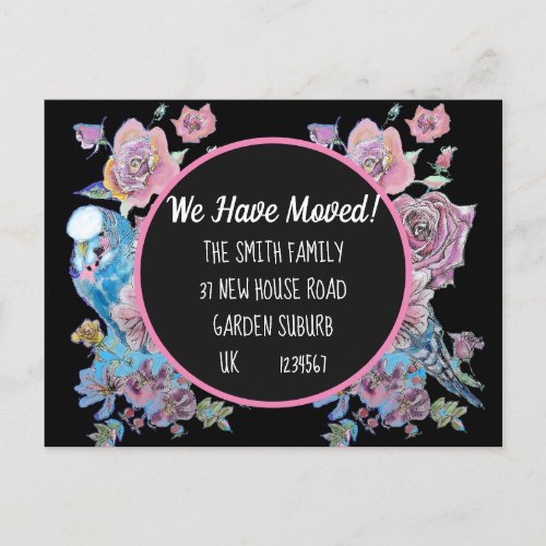 Black Floral New Address Postcard We Are Moving Postcard