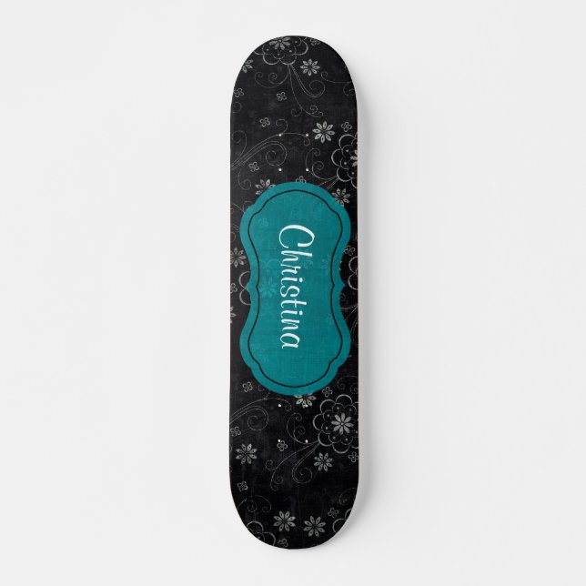 Black Floral Old School Skateboard Deck (Front)