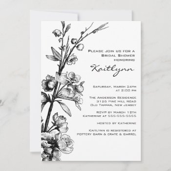 Black Floral On White Bridal Shower Invitation by celebrateitinvites at Zazzle