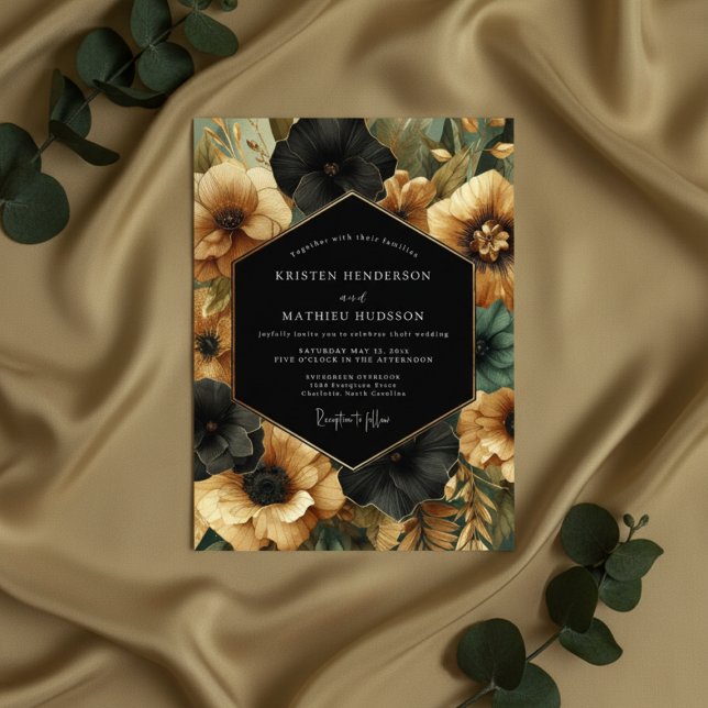 Black Floral Opulent Wedding Invitation (Creator Uploaded)