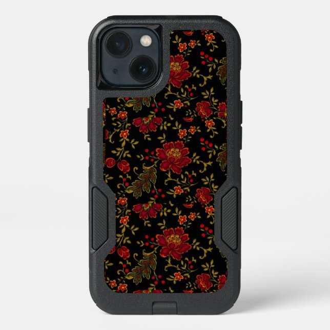 Black Floral: OtterBox Defender iPhone 6/6s Case (Back)