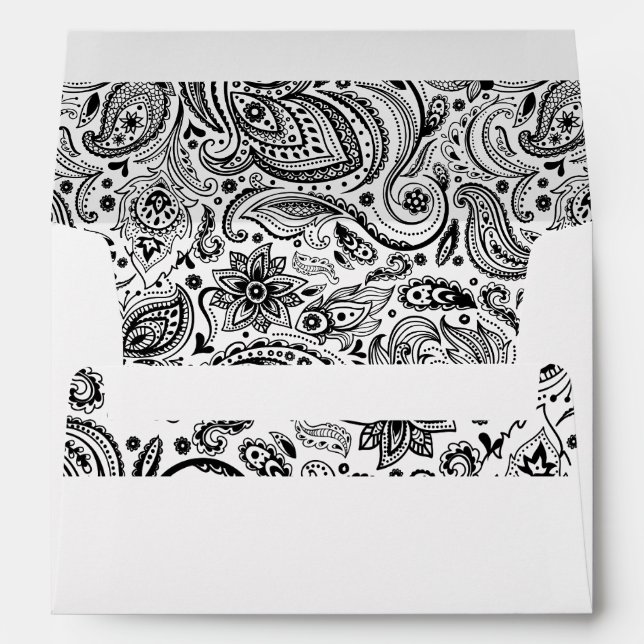 Black Floral Paisley Custom Background Envelope (Back (Bottom))