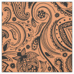 Black Floral Paisley-Custom Orange Background Fabric