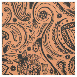 Black Floral Paisley-Custom Orange Background Fabric
