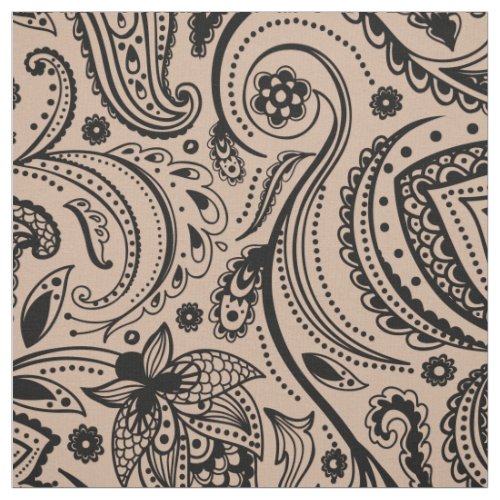 Black Floral Paisley_Custom Tan background Fabric