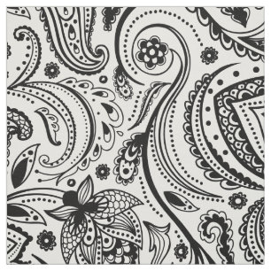 Black Floral Paisley-Custom White background Fabric