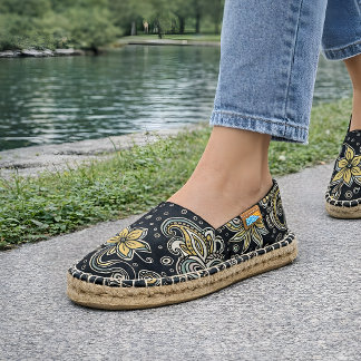 Black Floral Paisley Espadrilles