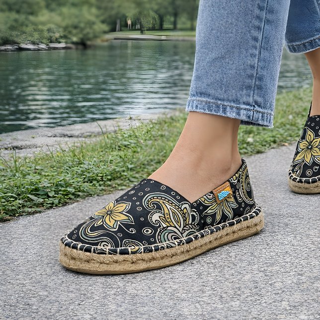 Black Floral Paisley  Espadrilles (Creator Uploaded)