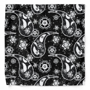 Black Floral Paisley Illustration Pattern Design Bandana
