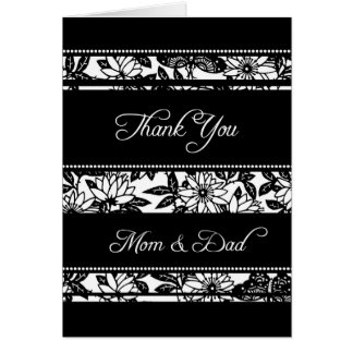Black Floral Parents  Wedding Day Thank You Card