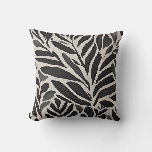 Black floral pattern botanical throw cushion 