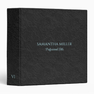 Black Floral Pattern Embossed Look Blue Typography 3 Ring Binder
