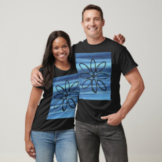 Black Floral Pattern on Blue Background T-Shirt
