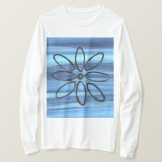 Black Floral Pattern on Blue Background T-Shirt