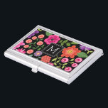 Black Floral Pattern Pink Green Purple Monogram Business Card Case<br><div class="desc">A cute design with colorful Spring flowers and a bold black background with a single initial. Add your monogram to this girly design that includes hand drawn flowers in pink,  green,  purple,  and orange.</div>