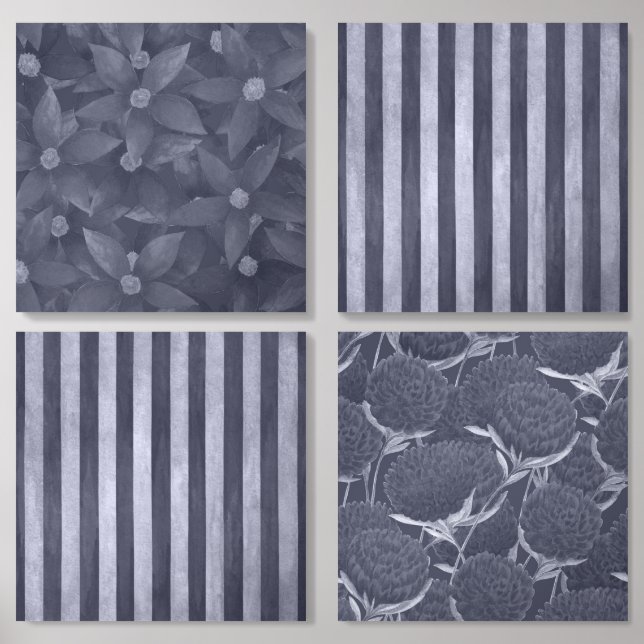 Black Floral patterns Acrylic Photo Tile (Front Set)