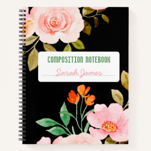 Black Floral Personalized Composition Journal
