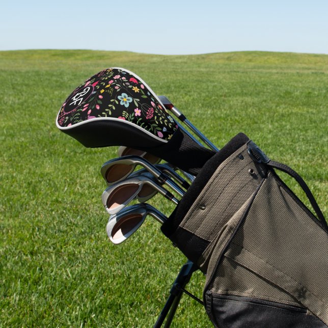 Black Floral Personalized Spring for Wildflowers  Golf Head Cover (In Situ)