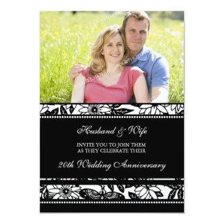 Black Floral Photo 20th Anniversary Invitation