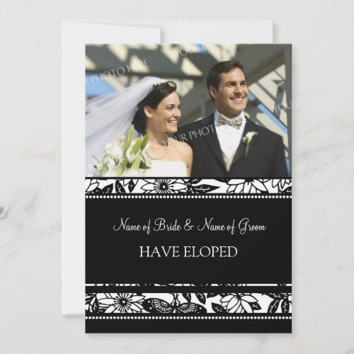 Black Floral Photo Elopement Announcement Cards