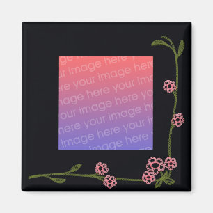 Black Floral Photo Frame Magnet