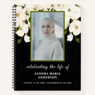 Black Floral Photo Memorial Guest Book