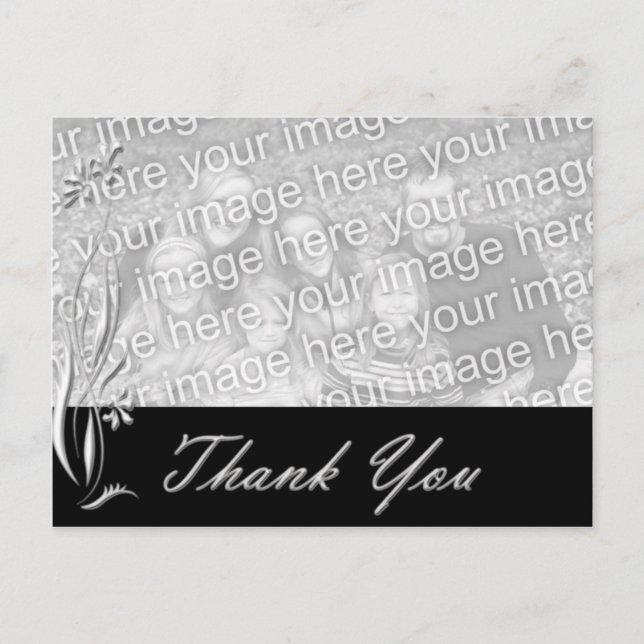Black Floral Photo Template Thank you Postcard (Front)