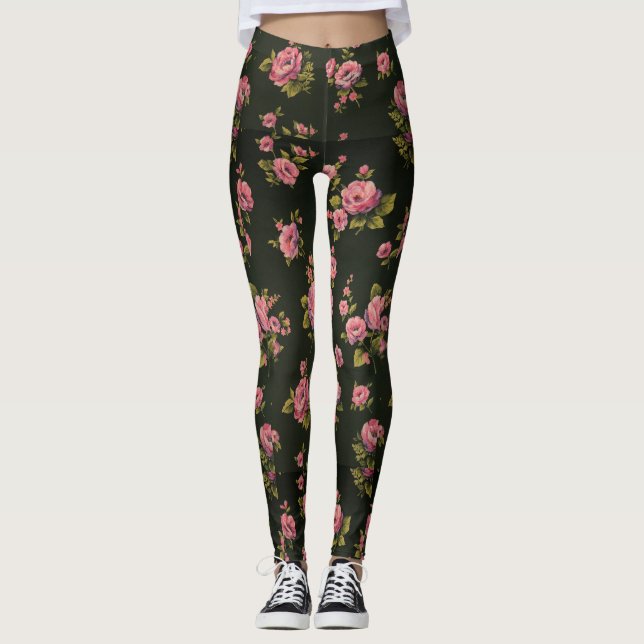 Black Floral print leggings (Front)