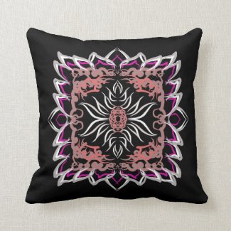 Black floral print pillow