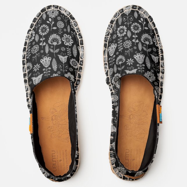 Black Floral Print UBUNTU Espadrilles (Front)