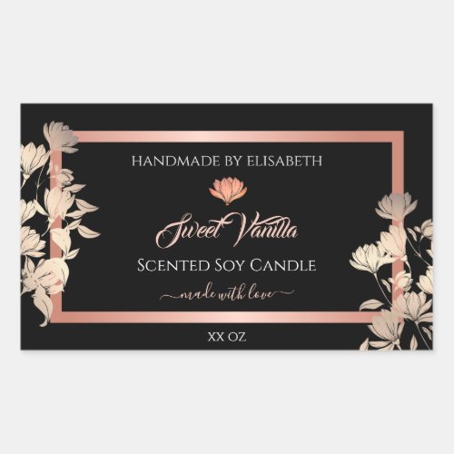 Black Floral Product Packaging Labels Rose Gold