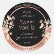 Black Floral Product Packaging Labels Rose Gold