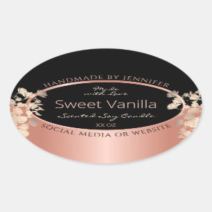 Black Floral Product Packaging Labels Rose Gold
